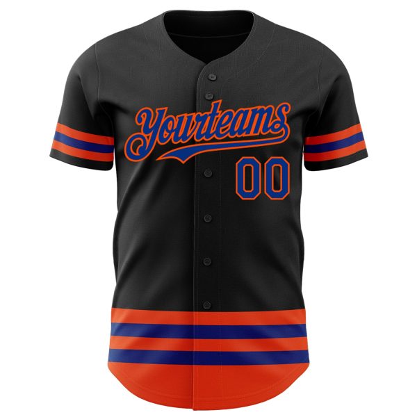 Custom Black Royal-Orange Line Authentic Baseball Jersey - Image 2