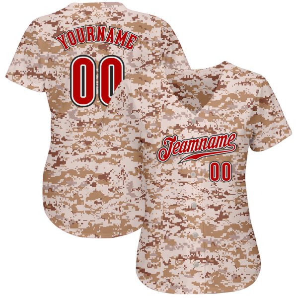 Custom Camo Red-Black Authentic Salute To Service Baseball Jersey - Image 2