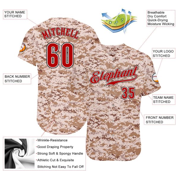 Custom Camo Red-Black Authentic Salute To Service Baseball Jersey - Image 3