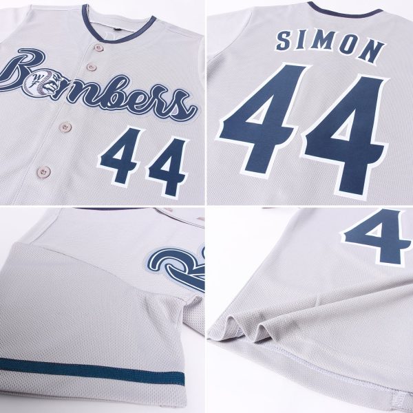 Custom Gray Navy-White Authentic Baseball Jersey - Image 6
