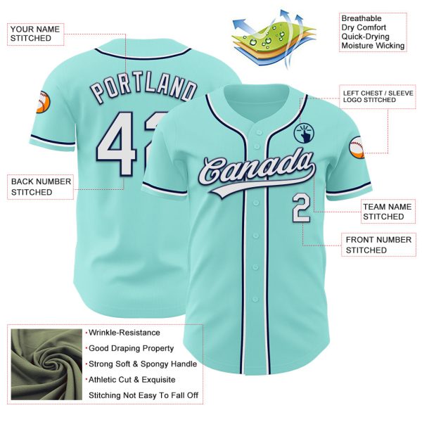 Custom Ice Blue White-Navy Authentic Baseball Jersey - Image 3