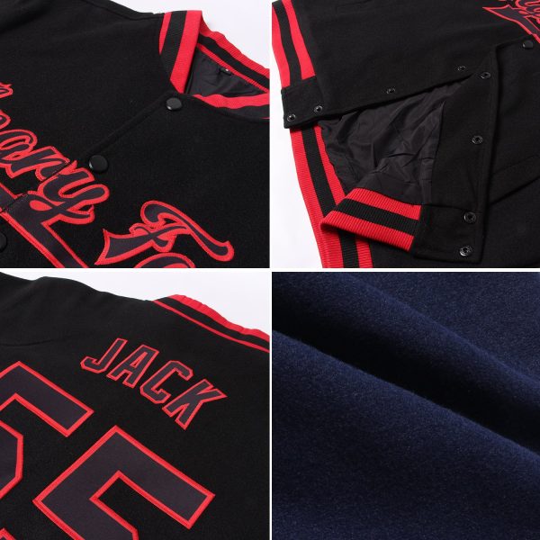 Custom Navy Purple-Gold Bomber Full-Snap Varsity Letterman Jacket - Image 2