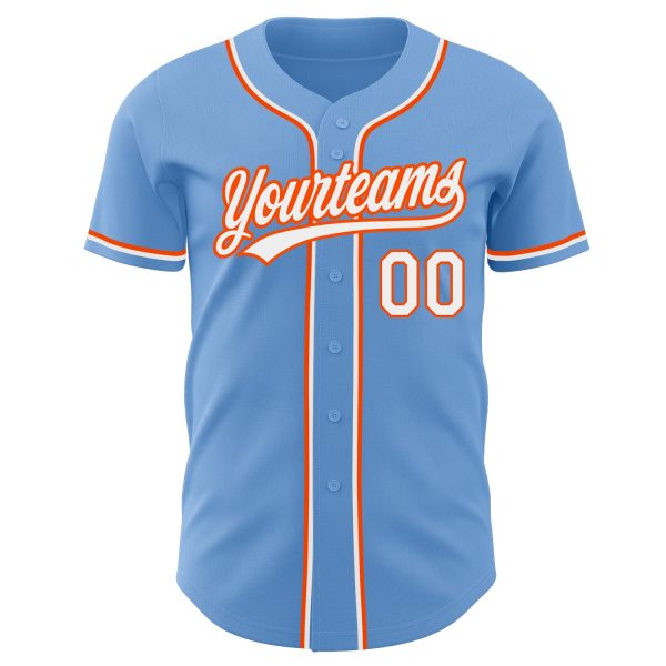 Custom Light Blue White-Orange Authentic Baseball Jersey - Image 2