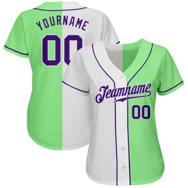 Custom Pea Green Purple-White Authentic Split Fashion Baseball Jersey - Image 2