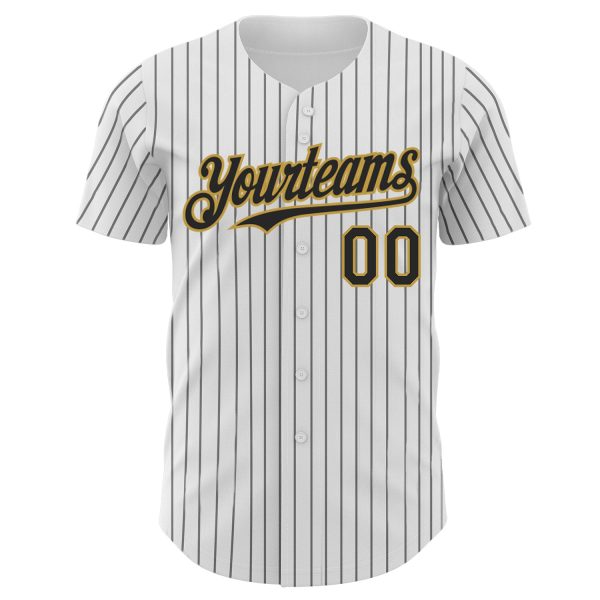 Custom White Black Pinstripe Old Gold Authentic Baseball Jersey - Image 2