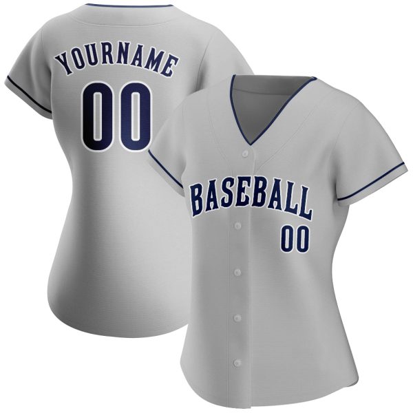 Custom Gray Navy-White Authentic Baseball Jersey - Image 2